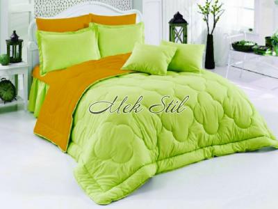 Спално бельо   Едноцветно и двулицево спално бельо  Двулицево спално бельо Ранфорс- зелено/оранжево 